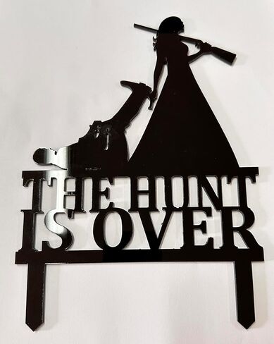Wedding Hunt is Over Cake Topper Hunter Rifle Bride Groom Hunt is Over Dragging Funny Cake Topper (Black) in Kuwait