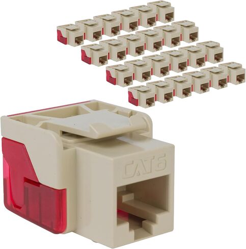 ICC CAT6 Keystone Jack with Inline IDC No Pair Split Wiring (Easier Termination) UL Listed PoE++ TAA Compliant for Wall Plate or Patch Panel, Works with JackEasy Termination Tool, White, 25 Pack in Kuwait