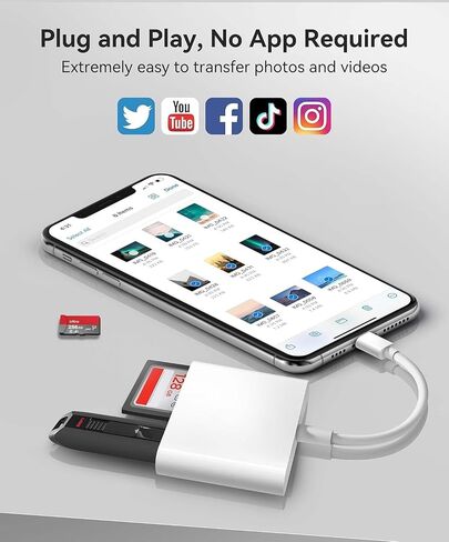 SD Card Reader for iPhone, SD & Micro SD Dual Slots Memory Card Reader for iPad, Plug and Play Trail Game Camera SD Card Viewer, Digital Camera SD Card Adapter, No App Required in Saudi Arabia
