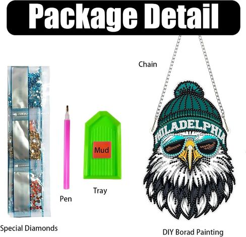 DIY Diamond Art Att Kit للبالغين ، على غرار كرة القدم أكريليك الماس للفنون اللوحة نافذة النافذة المنزلية حديقة الجدار معلقة زخرفة ، من جانب واحد (فيلادلفيا الأخضر) in Kuwait