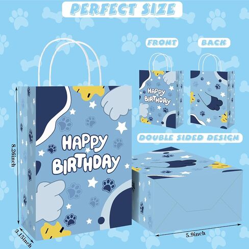 NaFurAhi 16Pcs Blue Orange Dog Birthday Party Favor Bags with Tissue Papers, Dog Paw Print Gift Bags with Handles, Kraft Candy Treat Goodie Bags for Birthday Baby Shower Decorations Supplies in Saudi Arabia