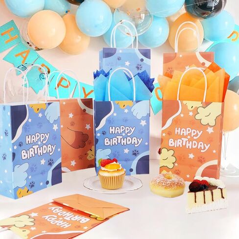 NaFurAhi 16Pcs Blue Orange Dog Birthday Party Favor Bags with Tissue Papers, Dog Paw Print Gift Bags with Handles, Kraft Candy Treat Goodie Bags for Birthday Baby Shower Decorations Supplies in Saudi Arabia