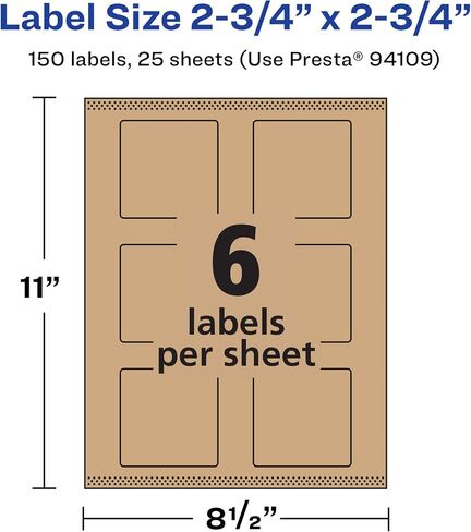 Avery Kraft Brown Square Labels مع تغذية مؤكدة ، 2.75 "× 2.75" ، 300 ملصقات من Kraft Brown ، ملصقات طباعة للطباعة والليزر/الحبر القابلة للطباعة in Kuwait
