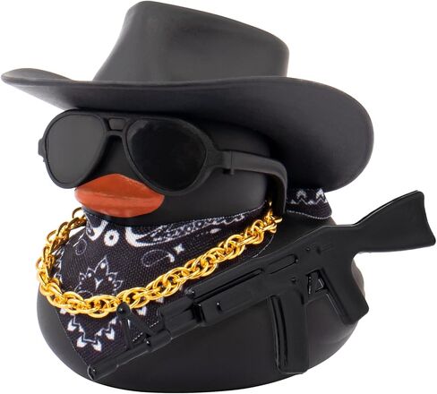 wonuu Black Rubber Duck Car Ornaments Dashboard Decorations for Cool Car Accessories with Cowboy Hat Necklace and Sunglasses, AK47 in Saudi Arabia