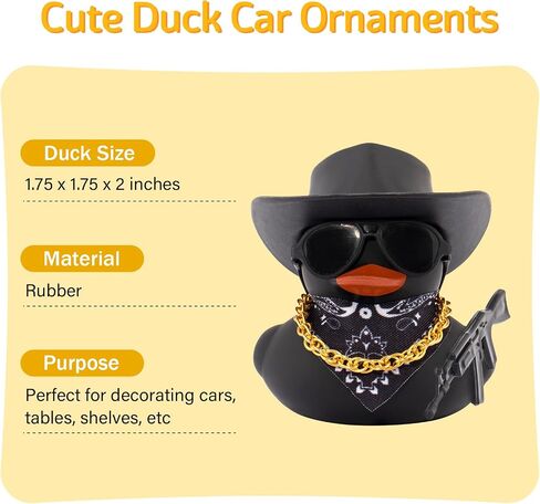 wonuu Black Rubber Duck Car Ornaments Dashboard Decorations for Cool Car Accessories with Cowboy Hat Necklace and Sunglasses, AK47 in Saudi Arabia