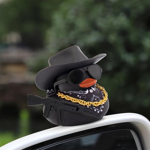 wonuu Black Rubber Duck Car Ornaments Dashboard Decorations for Cool Car Accessories with Cowboy Hat Necklace and Sunglasses, AK47 in Saudi Arabia
