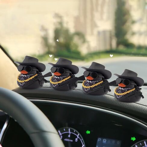wonuu Black Rubber Duck Car Ornaments Dashboard Decorations for Cool Car Accessories with Cowboy Hat Necklace and Sunglasses, AK47 in Saudi Arabia