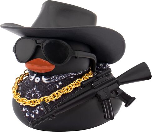 wonuu Black Rubber Duck Car Ornaments Dashboard Decorations for Cool Car Accessories with Cowboy Hat Necklace and Sunglasses, AK47 in Saudi Arabia