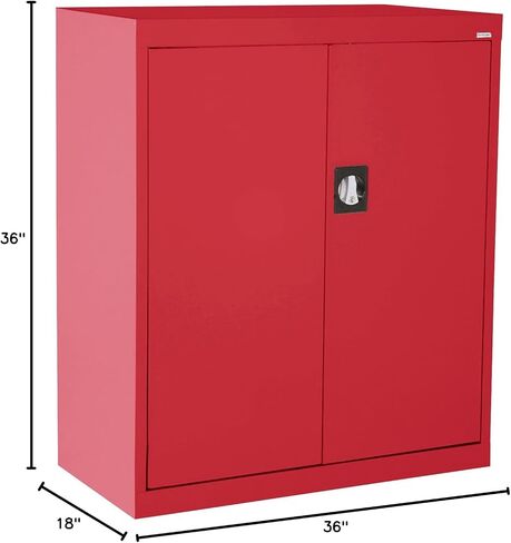 Sandusky EA2R361836-01 Elite Counter Height Metal Storage Cabinet with Adjustable Shelves, Locking Handle, 18" D x 36" W x 36" H, Red in Saudi Arabia