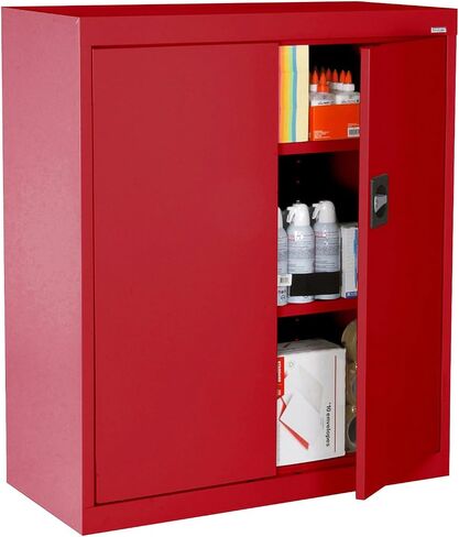 Sandusky EA2R361836-01 Elite Counter Height Metal Storage Cabinet with Adjustable Shelves, Locking Handle, 18" D x 36" W x 36" H, Red in Saudi Arabia