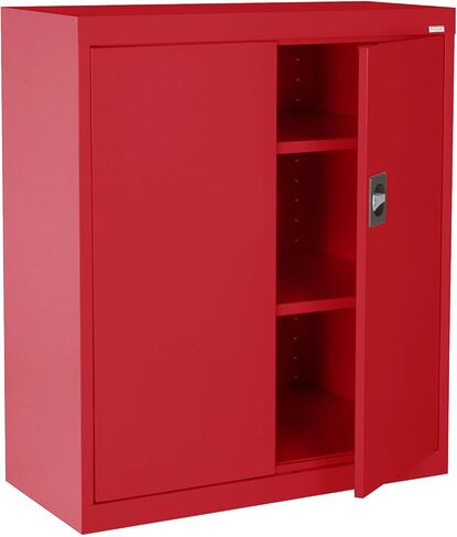Sandusky EA2R361836-01 Elite Counter Height Metal Storage Cabinet with Adjustable Shelves, Locking Handle, 18" D x 36" W x 36" H, Red in Saudi Arabia