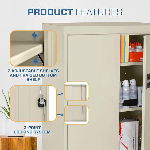 Sandusky EA2R361836-01 Elite Counter Height Metal Storage Cabinet with Adjustable Shelves, Locking Handle, 18" D x 36" W x 36" H, Red in Saudi Arabia