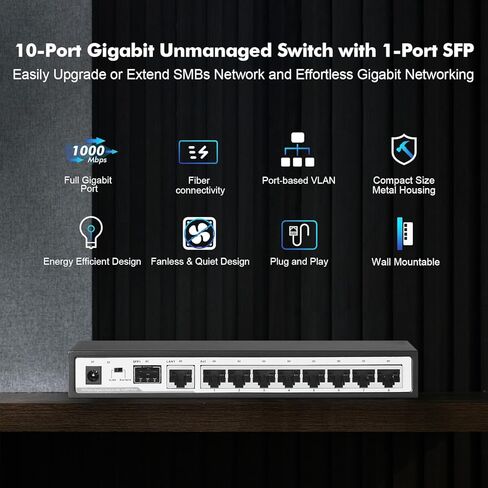 YuLinca 6 Port 10Gbps Managed Switch, 4 x 10G RJ-45 Ports with 2 x 10G SFP+ Slots, Support 10G/5G/2.5G/1000M Auto-Negotiation, Smart Web Managed Gaming Switch in Kuwait