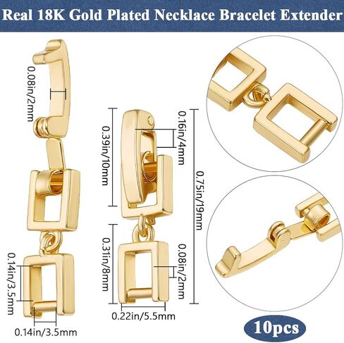 Beebeecraft 1 Box 10Pcs Fold Over Extender Clasp Real 18K Gold Plated Brass Small Bracelet Metal Foldover Extension Fastener Clasps for Jewelry Making Bracelets Necklaces Supplies DIY Crafts in Saudi Arabia