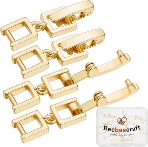 Beebeecraft 1 Box 10Pcs Fold Over Extender Clasp Real 18K Gold Plated Brass Small Bracelet Metal Foldover Extension Fastener Clasps for Jewelry Making Bracelets Necklaces Supplies DIY Crafts in Saudi Arabia