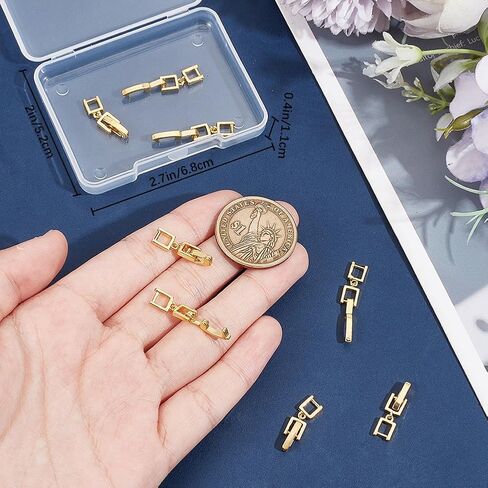 Beebeecraft 1 Box 10Pcs Fold Over Extender Clasp Real 18K Gold Plated Brass Small Bracelet Metal Foldover Extension Fastener Clasps for Jewelry Making Bracelets Necklaces Supplies DIY Crafts in Saudi Arabia