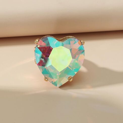 Mnyixsi Fashion Multi Color Big Crystal Heart Ring for Women, Open Adjustable Design Colorful Thick Heart Wedding Statement Ring, Shiny CZ Crystal Love Romantic Engagement Promise Ring Style 2 in Kuwait