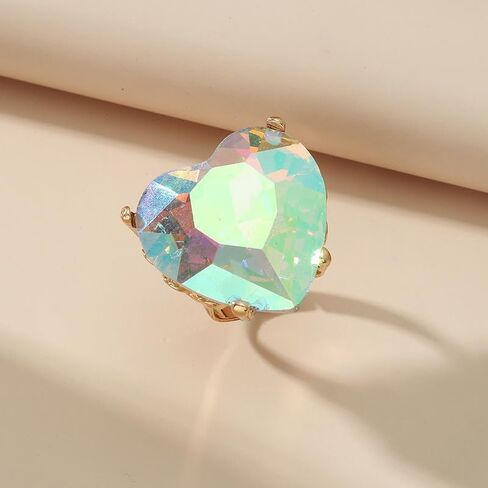 Mnyixsi Fashion Multi Color Big Crystal Heart Ring for Women, Open Adjustable Design Colorful Thick Heart Wedding Statement Ring, Shiny CZ Crystal Love Romantic Engagement Promise Ring Style 2 in Kuwait