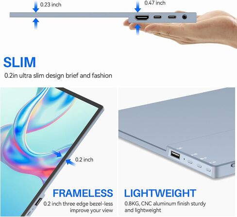 Portable Monitor 15.6" FHD 1080P USB C HDMI Gaming Slim IPS Monitor with Built-in Speakers, HDR Plug and Play for Laptop Phone Mac External Monitor in Saudi Arabia