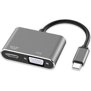 USB C to HDMI VGA Adapter, Type C to VGA to USB C 3.0 for Dual Monitor Adapter