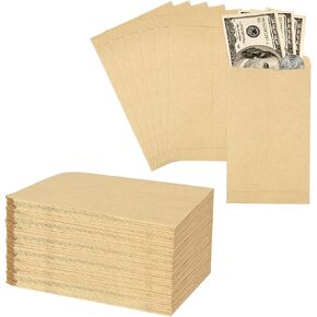 DAJAVE 500 Pack #7 Kraft Money Envelopes, 4 x 7 Inch Coin Envelopes, Small Brown Paper Envelopes for Cash, Coins, Money, Gift Cards, Seeds