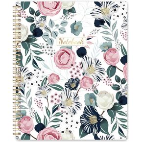 Spiral Notebook - Notebooks Spiral Bound, 8.5" * 11", Journal Notebook with Thick Paper & Back Pocket, 144 Pages, with Twin-Wire Binding, Journals for Women, College Ruled Notebooks - Floral