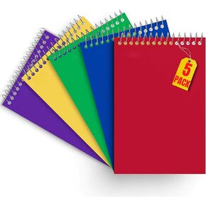 1InTheOffice Wirebound Memo Pads, 4" x 6", College, Assorted, 50 Sheets/Pad, (5 Pads)