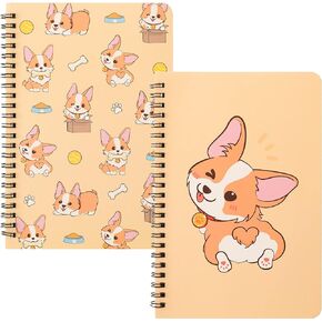 L1rabe 2 A5 Corgi Spiral Notebooks Cute Yellow Funny Corgi College Ruled Notebooks Hardbound Spiral Travel Drawing Journal Notepad Diary for Kids Teens, Christmas New Year Gifts for Students Teachers