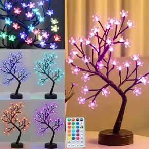 Pooqla 18 Inch 48 LED RGB Cherry Blossom Tree Light with Remote 16 Color-Changing LED Artificial Flower Bonsai Tree Table Top Lamp Home Lit Tree Centerpieces Christmas Valentine's Day Decor