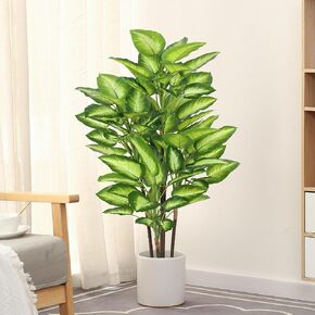 Artificial Golden Dieffenbachia 4ft Tall Artificial Plants Indoor Decorative Silk Plants Potted Faux Tropical Plants Lifelike House Floor Plants Large Fake Plants for Home Living Room Decor