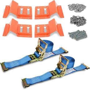 Mytee Products 2 Pack Wheel Chock Tie Down Strap Kit for Trailer & Pickup Trucks - ATV, RZR, Lawn Mower, UTV Tie Down Straps - Trailer Tie Down System for Heavy Duty