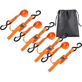 Upgraded 1'' x 8' Tie Down Straps, Cargo Roof Rack Strap Cam Buckle with Hooks, Heavy Duty Secure Strap, Black - Pack of 2