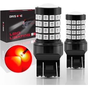 7443 7440 W21W T20 LED Flashing Strobe Blinking Brake Light Bulbs, Super Bright 52-SMD Chipsets LED Bulbs with Projector for Brake Tail Stop Lights, Brilliant Pure Red(Pack of 2)