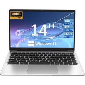 Laptop 14'',8GB DDR4 512GB SSD Laptops Computer,Intel Celeron J4125 4M Cache, up to 2.70 GHz Gemini Lake,Windows 11 FHD 1920x1080 Screen,Dual Band WiFi,Webcam