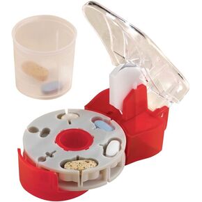 Collections Etc Pill Cutter for Multiple Shapes w/Catch Cup & Self-Retracting Blade, Multicolor, 4"L X 2 1/2"W X 1 3/4"H