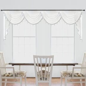 European White Sheer Valance Solid Color Waterfall Swag for Living Room Luxury Window Treatment for Bedroom, Rod Pocket Top 1 Panel 39 inches Wide
