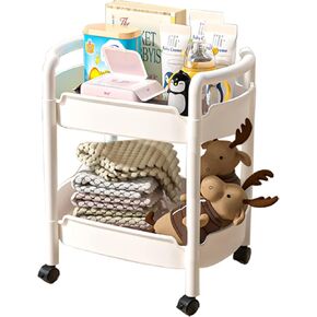 2-Tier Utility Rolling Cart Storage Sofa Side Table with Wheels, Mobile Trolley Organizer with for Office Home Kitchen Organization, Black