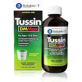 Tussin DM MAX Cough Suppressant, Reduces Cough & Chest Congestion, Thins/Loosens Mucus, Adult Strength Non-Drowsy, 8 FL OZ (237 ML)