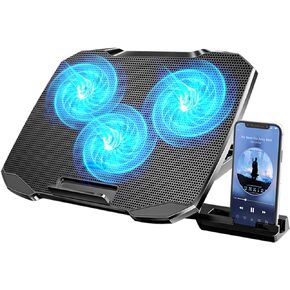 وسادة تبريد للكمبيوتر المحمول LIANGSTAR، مبرد كمبيوتر محمول كبير 3 مراوح لحامل تبريد الكمبيوتر المحمول مقاس 10-15.6 بوصة، وسادة تبريد للألعاب مع 5 ارتفاعات قابلة للتعديل، ومنفذي USB وحامل هاتف، والتحكم في سرعة المروحة in Kuwait