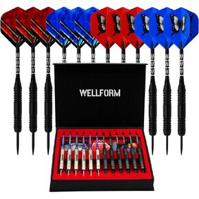 Darts Metal Tip Set，12 Pack 26 Gram Nonslip Iron Barrel, Darts Steel Tip Set Professional,with 12 Aluminum Dart Shafts, 24 Extra Flights, Dart Sharpener, Dart Wrench, Stylish Gift Box