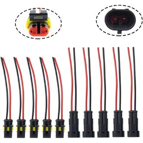5 kits 2 Pin Way 16 AWG Waterproof Connector Male & Female Socket Plug Pigtail Wire Harness Lead Wiring Loom 1.5mm Series Terminal Black for Car Truck Boat Motorcycle Scooter Quad Bike Marine