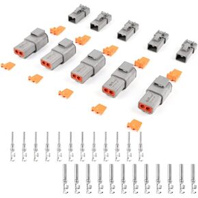 JRready 84PCS ST6251 Deutsch Connector Kit 2 Pin 10 Sets IP67 Waterproof Electrical Wire Connector DTP04-2P/DTP06-2S with Stamped Contacts 14-12AWG, 25A