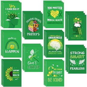 100 Pcs Mini Mental Health Notepads Small Memo Pad Notepads Bulk Mental Health Awareness Green Ribbon Pocket Notebooks, 10 Styles