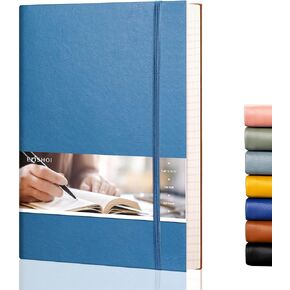 EMSHOI Notebook College Ruled - B5 Large Thick Notebook Leather Journal with Free Sticky Notes, 204 Numbered Pages,100gsm Thick Lined Paper, Softcover, 7.5"x10"-GrayBlue