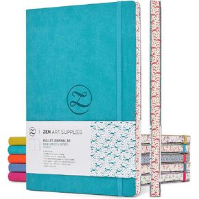 Large B5 Dotted Journal - Enjoy Bullet Journaling with a Soft Cover 7x10-inch, Non-Bleed Thick 120gsm Paper, Dot Journal in Blue, Japanese Edge Motif - Faux Leather Lay Flat Dot Grid Notebook - ZenART