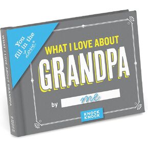 Knock Knock What I Love about Grandpa Fill in the Love Book Fill-in-the-Blank Gift Journal, 4.5 x 3.25-inches,Grey/Grandpa