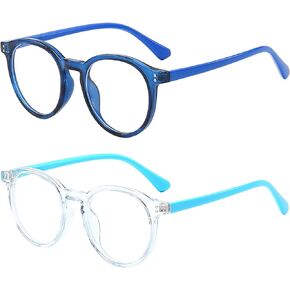 2 Pack Kids Blue Light Blocking Glasses For Girls Boys Clear Computer Blocking Glasses For Boys Girls Age 4-12 (Black+Light blue)