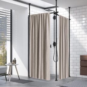 HOSKO Double Curtain Divider Stand - 48 to 144 inches Expandable Curtain Rod Room Divider， Damage Free Freestanding Vertical Tension Stand, Black