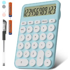 Cute Calculators Desktop Size 6.3 * 4.3in/16 * 11cm, DECKLIT Battery 12 Digit Desk Calculator Extra Large LCD Display, Great Desktop Calculator Big Buttons, 15°Tilt Screen for Kids Calculator(Blue)