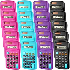 20 Packs Pocket Size Mini Calculator Basic Calculators for Students 8 Digit Display Solar Battery Dual Power Small Calculator for Desktop Home Office School Students Kids, 4 Colors